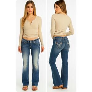 Y2K Vigoss Chelsea Bootcut Jeans Women 11/12 L33 Low Rise Thick Stitch Bling